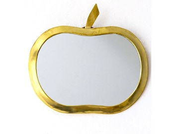 Wall mirror decor, Apple Wall Decoration, Apple Mirror, Handmade Boho Brass Mirror, Golden Apple Decoration For wall.