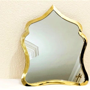 Golden Brass Wall  Mirror, Bathroom Mirror, Brass Wall Mirror, gold mirror arch, arch mirror gold, arch mirror bathroom,, Handmade