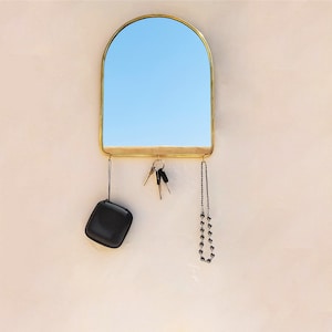 Mirror With 3, 5 Hooks Arch, Rectangle, Brass Wall Mirror, house key holder