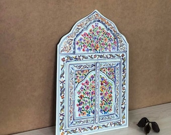 Moroccan Wall Mirror, Arch Mirror Wall Decor, Hand Painted Mirror, Colorful Mirror, Decorative Mirror,