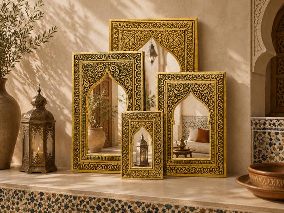 Small Moroccan Handcrafted Brass Mirror with Islamic Arch Design – Perfect Gift Idea Handmade