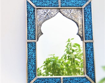 Moroccan Mirror, Moroccan Decor, Rectangle Mirror, Blue Mirror