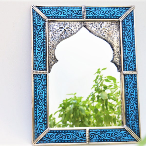 Miroir marocain, Décor marocain, Miroir rectangle, Miroir bleu