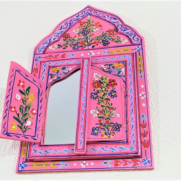 Pink Hand Painted Moroccan Wall Mirror