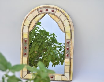 Wall Mirror , Orange Mirror Charm, Handmade mirror, small rustic mirror,