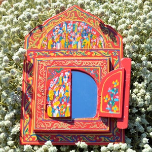 Hand Painted Moroccan Wall Mirror Colorful Wood Decorative Boho mirror wall decor Decorative Mirror Hand Painted Mirror