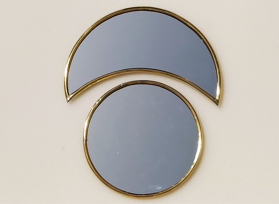 Mirrors, Set of 2 Mirrors, Moon Mirror, Round Mirror, Gold Brass Mirror, Small Wall Mirror, Wall