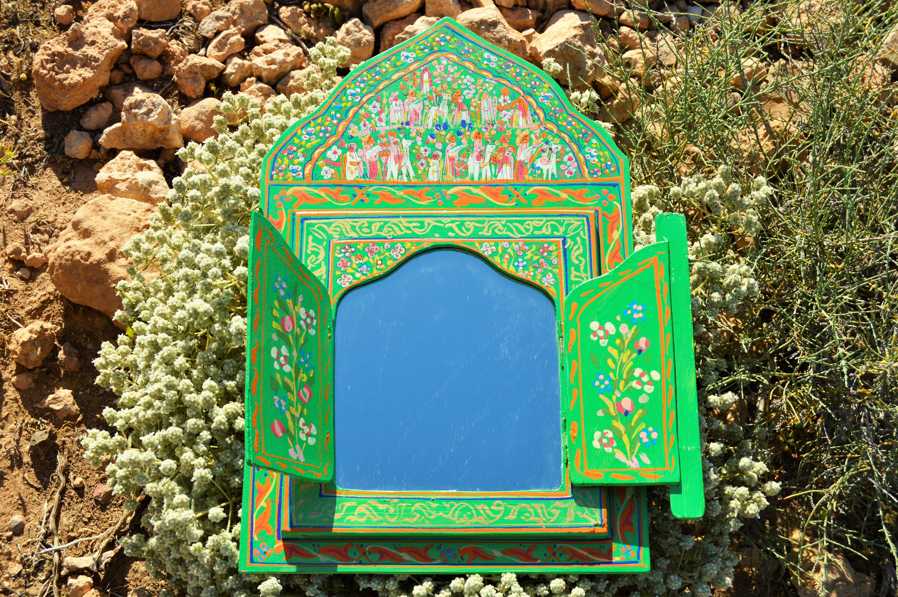 Moroccan Wall Mirror Doors Hand Painted Colorful Wood Etsy