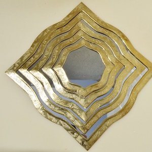 Moroccan Etched Wall Mirror, Golden Brass  Mirror Frame, Handcrafted Brass Mirror for Living Room, Bedroom, Entryway