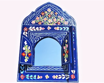 Arched Wooden Mirror with Doors, Small Entryway Mirror, Hand Painted Wall Decor, Housewarming Gift