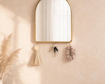 Simple Key Holder, Small Wall Mirror Mirror With Hooks , Key Holder With Mirror, House Key Holder, Modern Key Holder, Handmade Key Holder