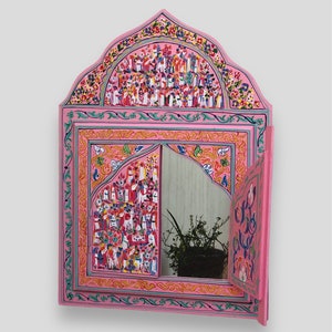 Unique Pink Mirror, Mirror With Doors, Window Frame Mirror, Hand Painted Art Mirror