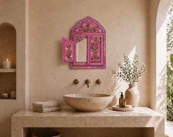 Pink Hand Painted Moroccan Wall Mirror