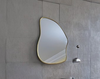 Asymmetrical Mirror, Irregular shaped Mirror, Brass Wall Mirror