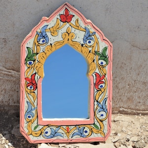 Wall Decor Mirror Wall Mirror Colorful Wood Decorative  Small Mirror Boho mirror Decorative Mirror Hand Painted Mirror