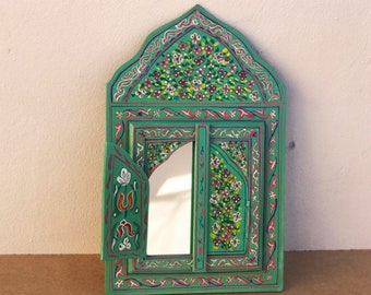 Hand Painted Mirror for Wall Decoration 12,6 Inch on 8,7 Inch Hanging Handmade Moroccan Wall Decor for Livingroom Bedroom African Perfect Piece for Home Office Décor Berber Design 