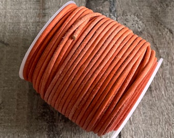 Lederband rund orange vintage 2 mm, Lederschnur