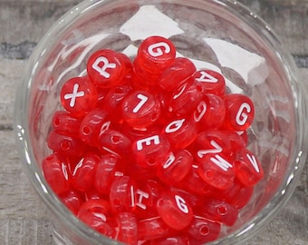 Bunte Buchstaben Perlen 7mm, rot, Transparent