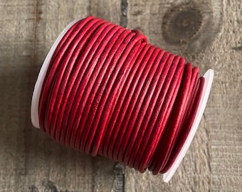 Lederband rund Rot vintage 2 mm, Lederschnur