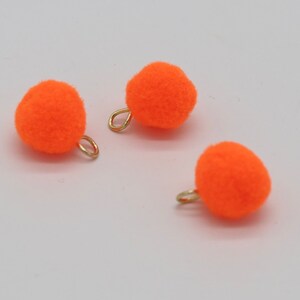 3 St. mini Pompom Anhänger, 12 mm, Polyesterpompom, neon neon Orange