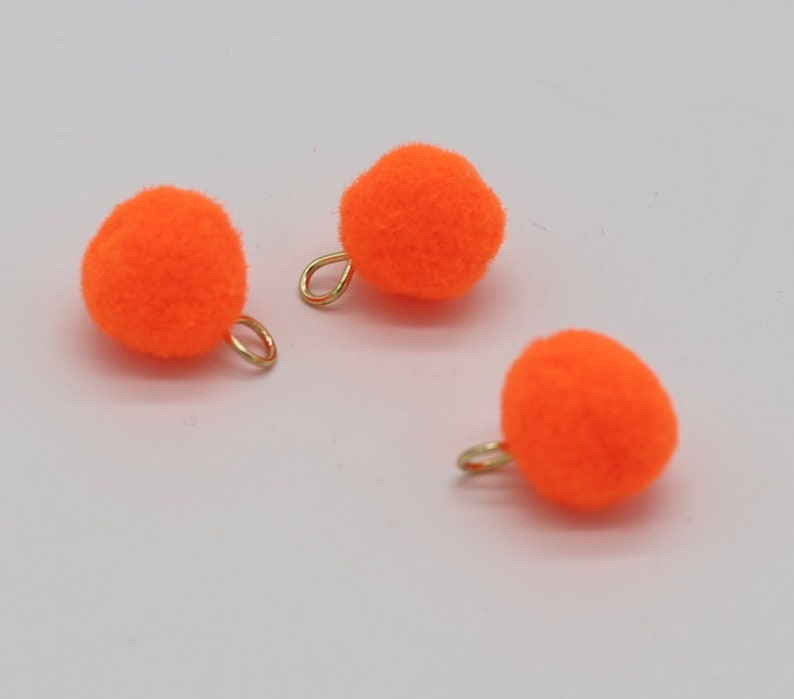 3 St. mini Pompom Anhänger, 12 mm, Polyesterpompom, neon neon Orange