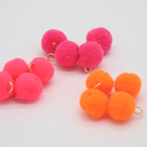 3 St. mini Pompom Anhänger, 12 mm, Polyesterpompom, neon Bild 5