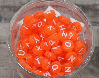 Bunte Buchstaben Perlen 7mm, orange, Transparent