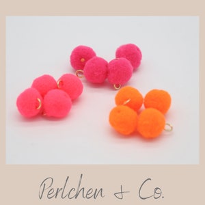 3 St. mini Pompom Anhänger, 12 mm, Polyesterpompom, neon Bild 1