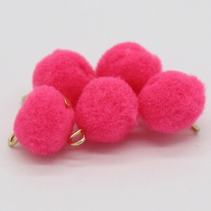 3 St. mini Pompom Anhänger, 12 mm, Polyesterpompom, neon pink