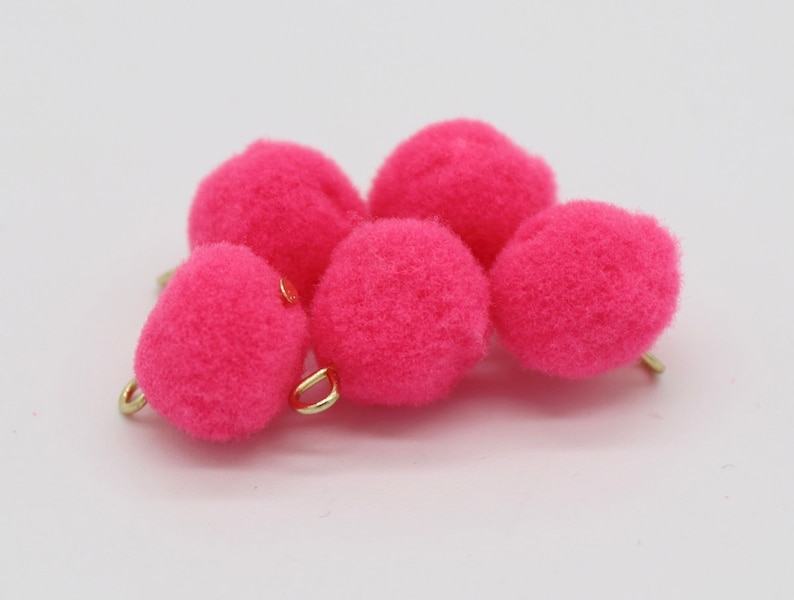 3 St. mini Pompom Anhänger, 12 mm, Polyesterpompom, neon pink