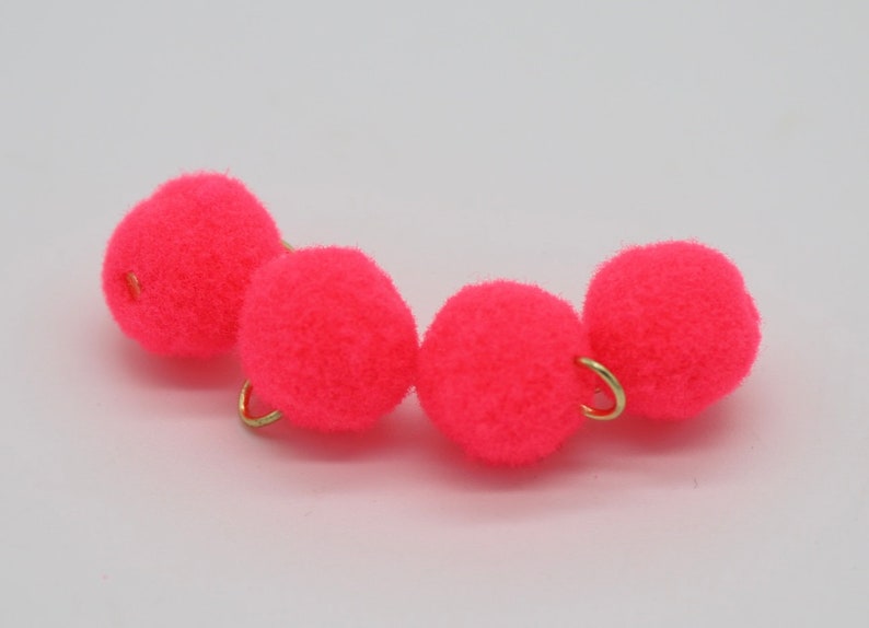 3 St. mini Pompom Anhänger, 12 mm, Polyesterpompom, neon Neon Pink