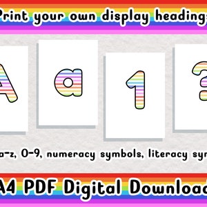 Rainbow Maths Rulers printable display bulletin letters numbers symbols grammar classroom boards print and cut