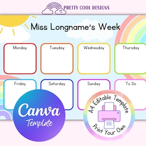 Canva Template Rainbow Weekly Planner| Editable Planner for Teachers | Printable Template  Edit and Print at Home | Download and Print