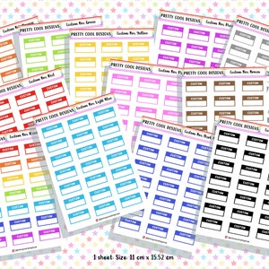 Personalised Custom Word in Box Planner Stickers  UK with Colour Choices - 1 Sheet