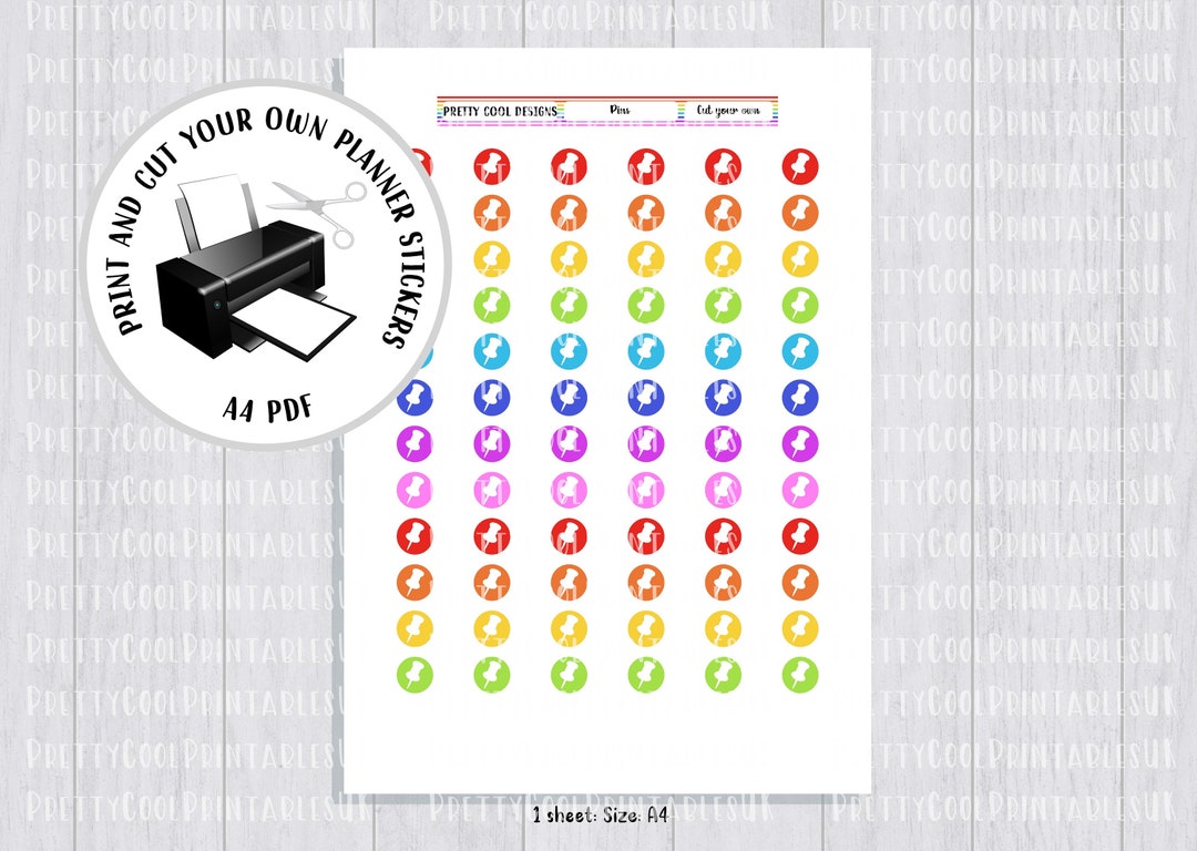 Pins Rainbow Printable Planner Stickers PDF Print and Cut - Etsy
