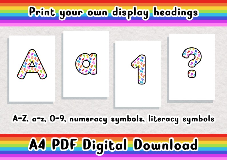 Rainbow Number Maths Printable Display Bulletin Letters - Etsy
