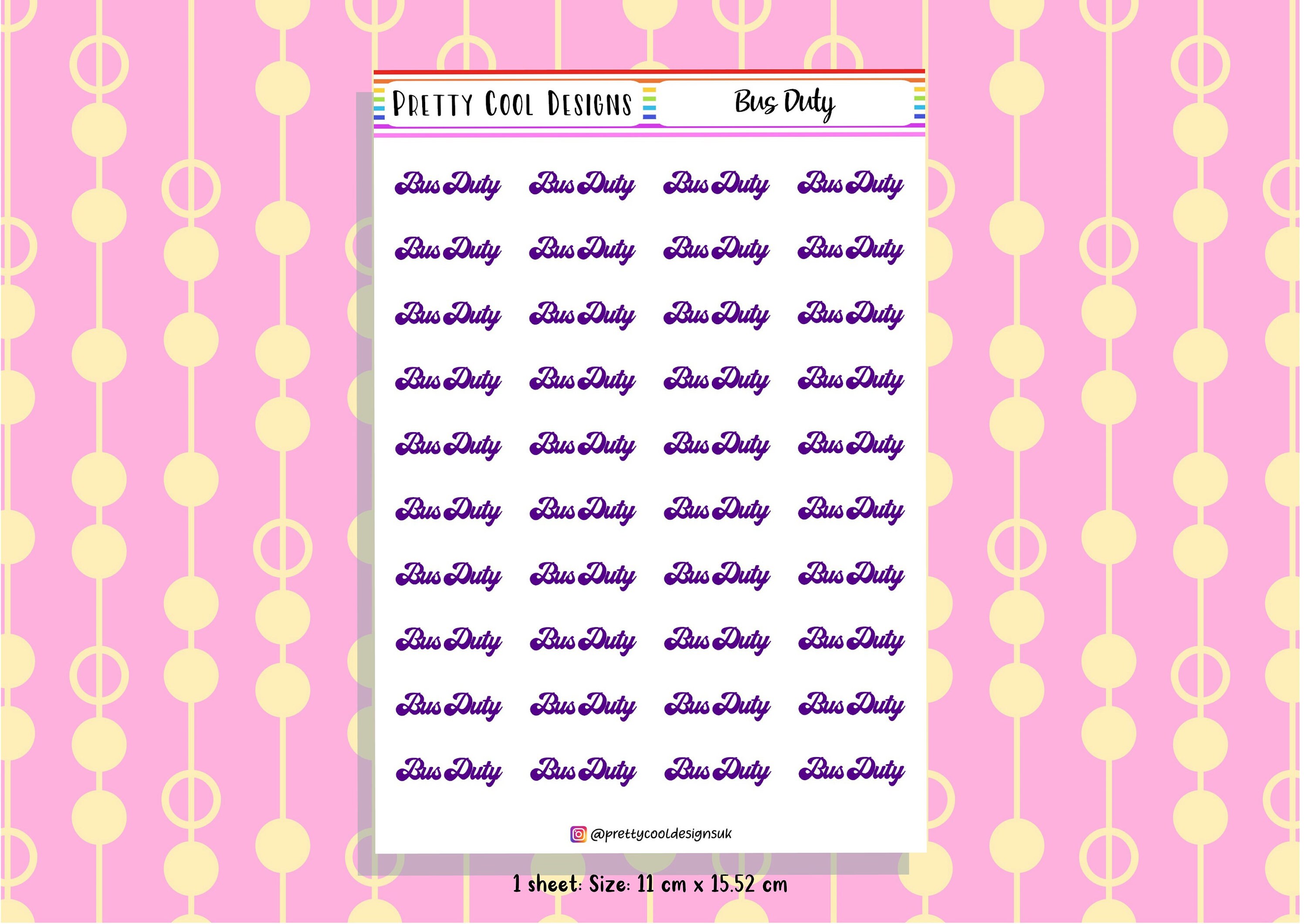40 Bus Duty Planner Stickers UK 1 Sheet - Etsy Singapore