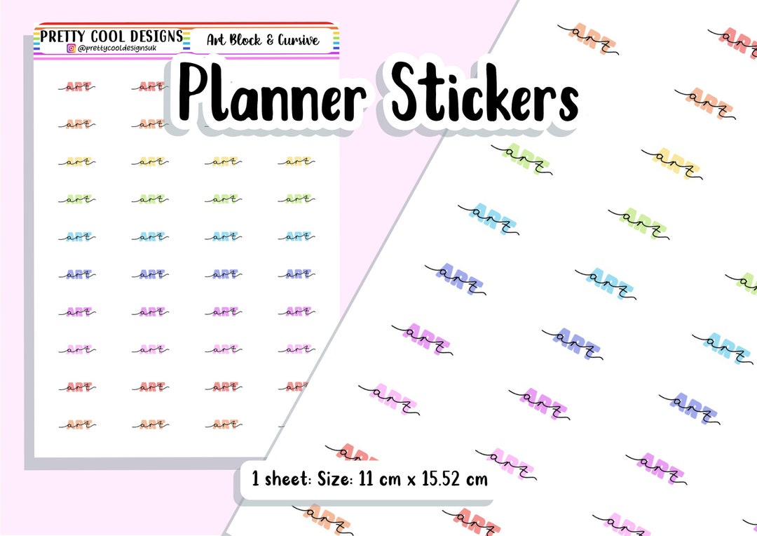 Subect Sticker Cursive Art Subject Teacher Student Planner Stickers UK 1 Sheet Block and ...