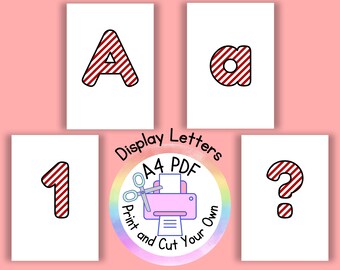 Christmas Candy Stripe Letters: Printable Bulletin Board Display (A4 PDF)