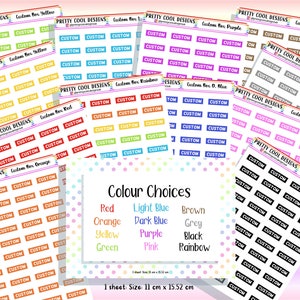 Personalised Custom Word in Box Planner Stickers  UK with Colour Choices - 1 Sheet