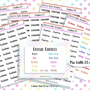 40 Personalised Custom Word in Planner Stickers  UK with Font and Colour Choices - 1 Sheet