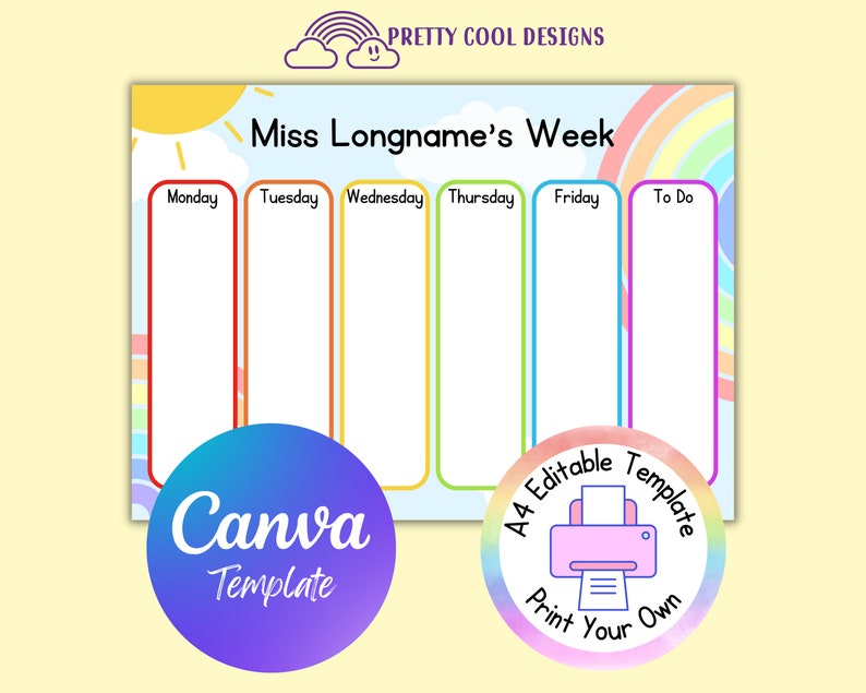 Rainbow Weekly Planner Canva Template: Editable Teacher Printable ...