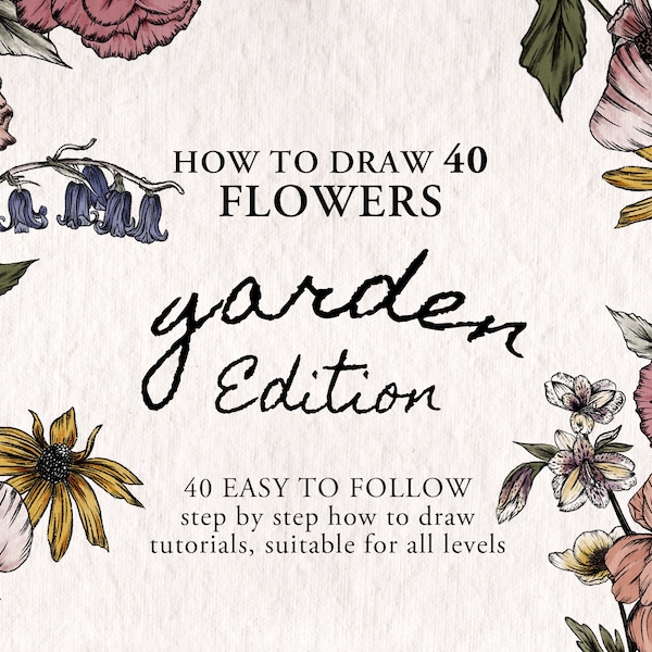 How To Draw Flowers - 40 step by step easy drawing tutorials. Instant download Ebook