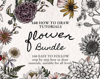 Bundle Comment dessiner des fleurs - Apprenez à dessiner 160 fleurs de forêt, de jardin, d'été et d'automne pour débutants | Ebook Bundle à téléchargement numérique