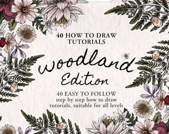 How To Draw Woodland Flowers And Critters Digital Ebook - 40 Step-by-Step Tutorials