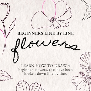 How To Draw Flowers For Beginners - 4 line by line easy drawing tutorials. Instant download drawing sheets