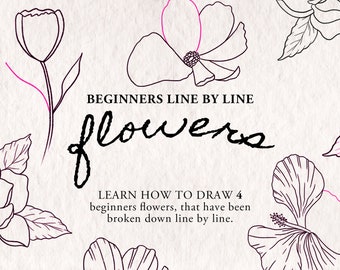 Beginners Hoe bloemen te tekenen Digitale werkbladen - 4 hulplijnen, regel voor regel