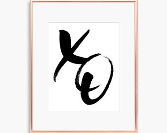 XO Printable Sign / Hugs and Kisses Bedroom Print / Love Signs / Fashion Wall Art Decor / Instant Digital Download / Modern Decor / Minimal