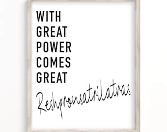 Key and Peele Printable / With Great Power Comes / Key and Peele Quotes / Funny Motivation Signs / Key and Peele Gift / Funny Printables