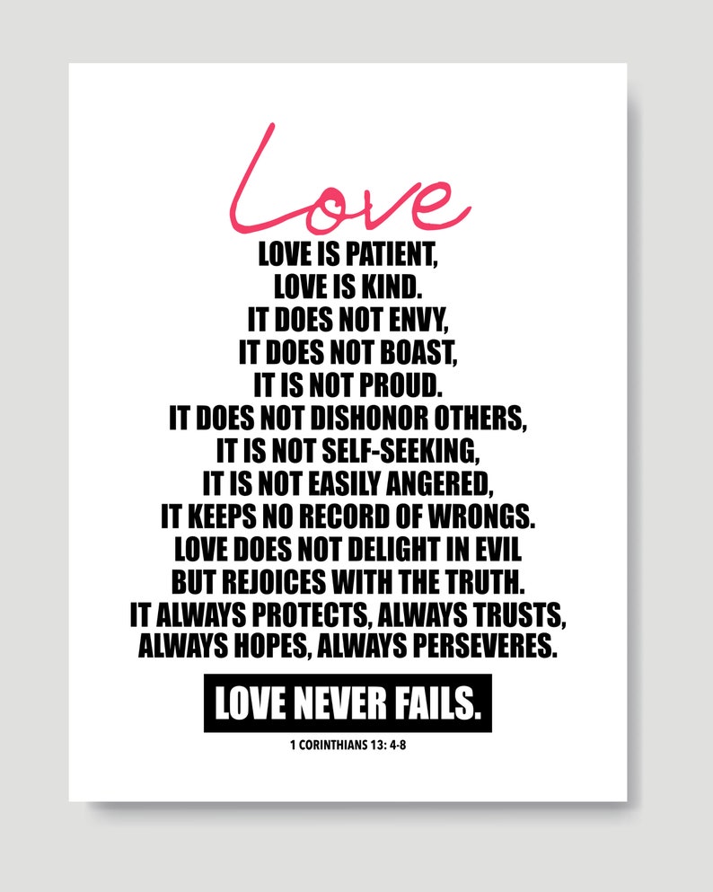 Love is Patient Bible Verse Printable / Corinthians 13 48 / Bible